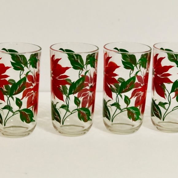 Vintage Hazel Atlas Poinsettia 5” Glass Tumblers Set of 6 - Picture 2 of 7